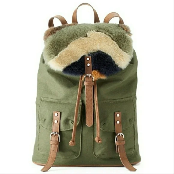 NEW Candies | VSCO cute faux fur furry olive green canvas faux leather backpack CANDIE main image 3